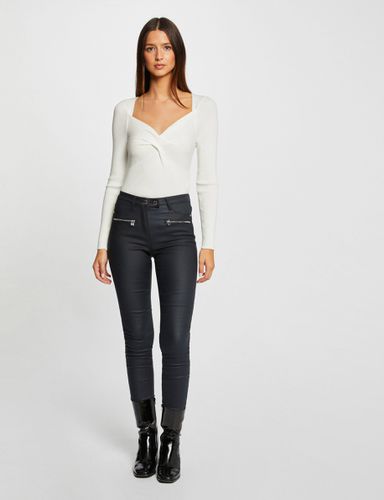 Pantalon skinny enduit détails zippés marine - Morgan - Modalova