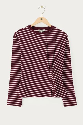 T-shirt bordeaux rayé à manches longues avec plis | - My jewellery - Modalova