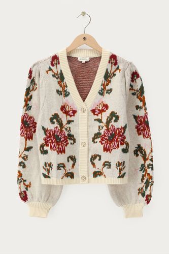 Cardigan en jacquard avec boutons fleuris | - My jewellery - Modalova