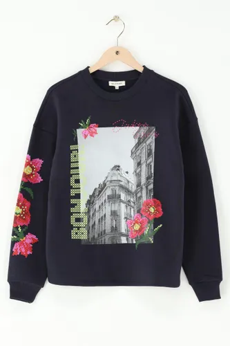 Sweat bleu marine avec fleurs 'Bonjour' | - My jewellery - Modalova