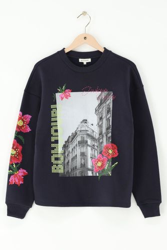 Sweat bleu marine avec fleurs 'Bonjour' | - My jewellery - Modalova