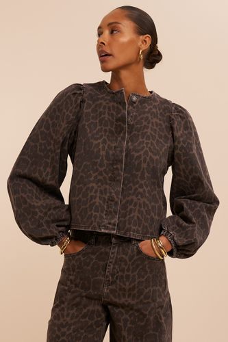 Top en denim foncé à imprimé léopard avec manches longues | - My jewellery - Modalova