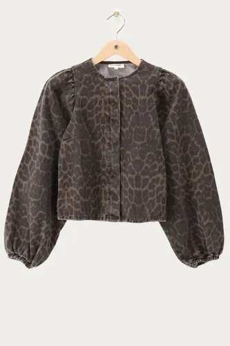 Top en denim foncé à imprimé léopard avec manches longues | - My jewellery - Modalova