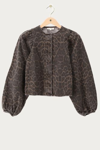 Top en denim foncé à imprimé léopard avec manches longues | - My jewellery - Modalova
