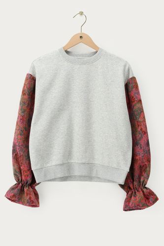 Sweat gris avec manches contrastées en jacquard fleuri | - My jewellery - Modalova