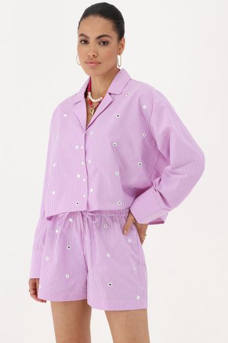 Chemise rayée lilas avec miroirs ronds | - My jewellery - Modalova