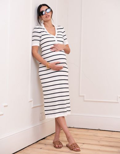 Crochet-Look Striped Collar Midi Maternity and Nursing Dress | - Seraphine - Modalova