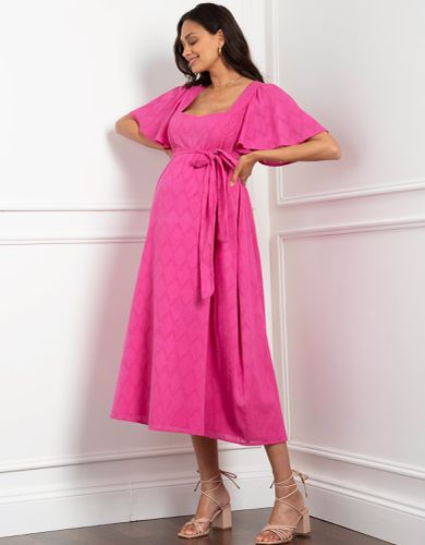 Robe grossesse et allaitement en coton brodée fuchsia | - Seraphine - Modalova