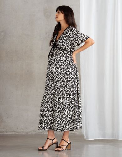 Monochrome Floral Print Maternity & Nursing Tea Dress With Bow Detail | - Seraphine - Modalova