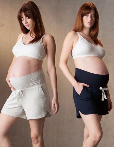 Lot de deux shorts de grossesse à l'allaitement en jersey à taille haute - Marine et gris | - Seraphine - Modalova