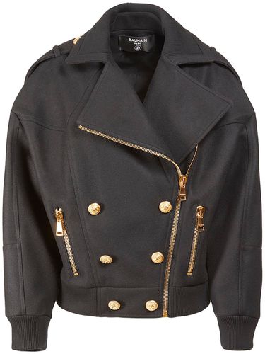 Manteau Court Oversize En Laine Bouillie Avec Zip - BALMAIN - Modalova