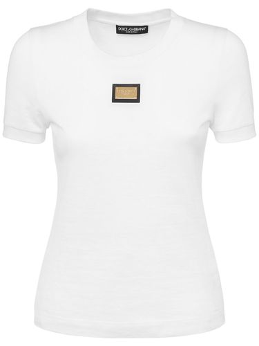 T-shirt En Jersey De Coton Avec Plaque Logo - DOLCE & GABBANA - Modalova