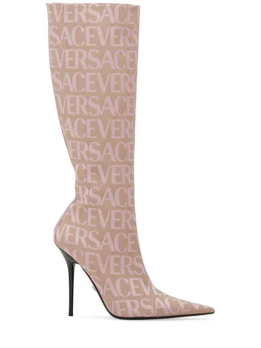 Bottines En Toile Et Cuir 110 Mm - VERSACE - Modalova