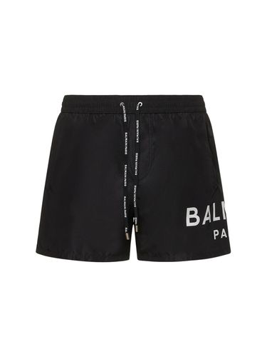 Short De Bain En Nylon Stretch Imprimé Logo - BALMAIN - Modalova