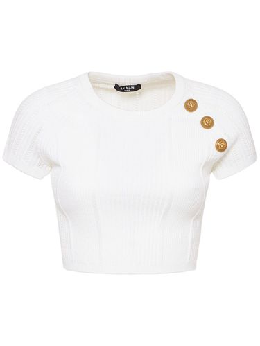 Crop Top En Maille Embellie - BALMAIN - Modalova