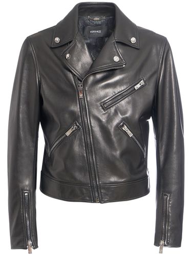 Veste Biker En Cuir - VERSACE - Modalova