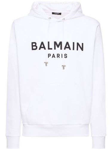 Sweat-shirt En Coton Imprimé Logo À Capuche - BALMAIN - Modalova