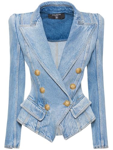 Blazer En Denim De Coton Vintage - BALMAIN - Modalova