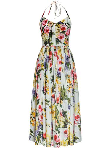 Robe Midi En Popeline De Coton Imprimé - DOLCE & GABBANA - Modalova