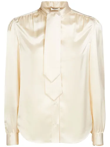 Chemise En Satin De Soie Avec Cravate - SAINT LAURENT - Modalova