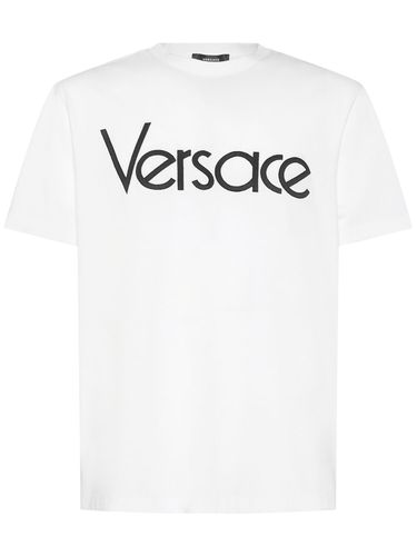 T-shirt En Coton Imprimé Logo - VERSACE - Modalova