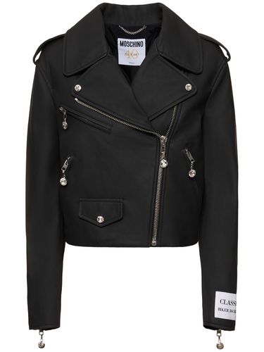 Veste Biker En Cuir - MOSCHINO - Modalova