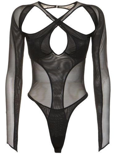 Body À Col Croisé En Tulle Stretch - MUGLER - Modalova