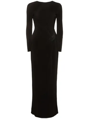 Robe Longue En Jersey Plissé Vertical - GIORGIO ARMANI - Modalova