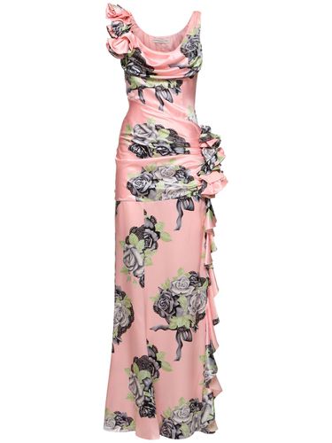 Robe De Soirée En Satin De Soie Imprimé Roses - ALESSANDRA RICH - Modalova