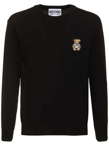 Pull-over En Maille Avec Patch Ourson - MOSCHINO - Modalova