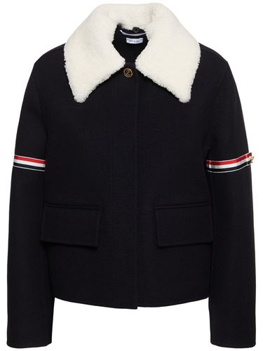 Veste En Laine Bouillie Avec Col En Shearling - THOM BROWNE - Modalova