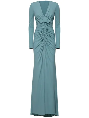 Robe Longue En Jersey Drapé - ELIE SAAB - Modalova