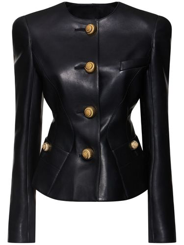 Veste En Cuir Sans Col - BALMAIN - Modalova