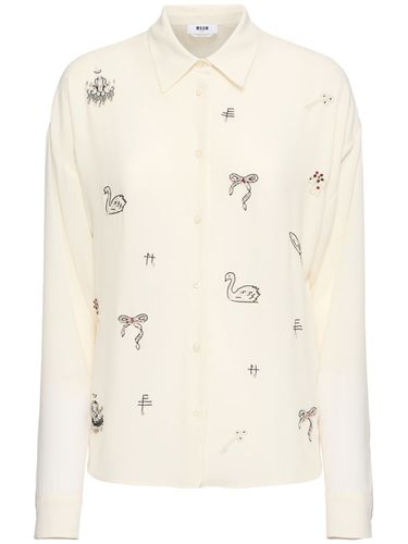 Chemise En Satin Imprimé Et Brodé - MSGM - Modalova