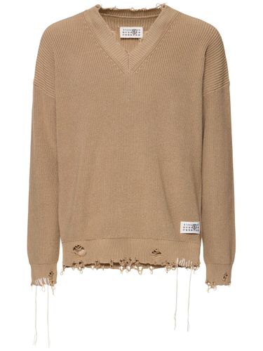 Pull-over À Col En V En Coton Usé - MM6 MAISON MARGIELA - Modalova