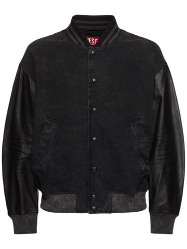 Veste Bomber En Cuir Et Denim L-nyn - DIESEL - Modalova