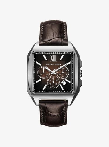 MK Montre Hayes surdimensionnée argentée avec bracelet en cuir effet crocodile en relief - Michael Kors - Modalova