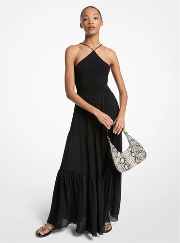 MK Robe longue ras-de-cou smockée en crêpe georgette - Michael Kors - MICHAEL Michael Kors - Modalova