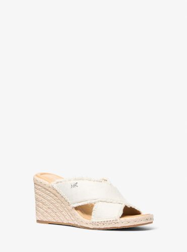 MK Sandale Kenzie en toile de lin mélangé effilochée avec semelle compensée - Michael Kors - MICHAEL Michael Kors - Modalova
