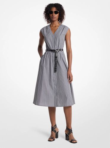 MK Robe mi-longue en popeline de coton rayée à ceinture - Michael Kors - MICHAEL Michael Kors - Modalova