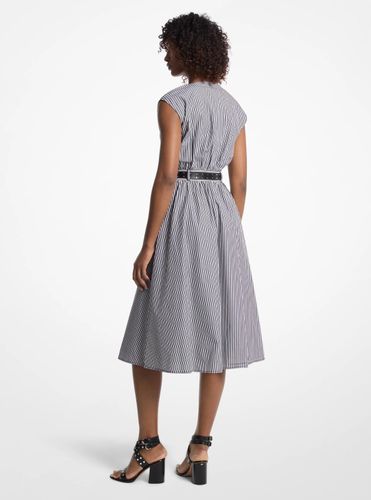 MK Robe mi-longue en popeline de coton rayée à ceinture - Michael Kors - MICHAEL Michael Kors - Modalova