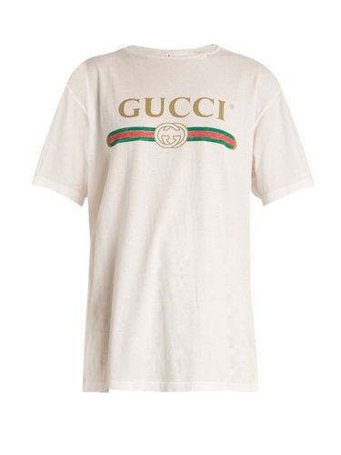 T-shirt en coton à imprimé logo - Gucci - Modalova