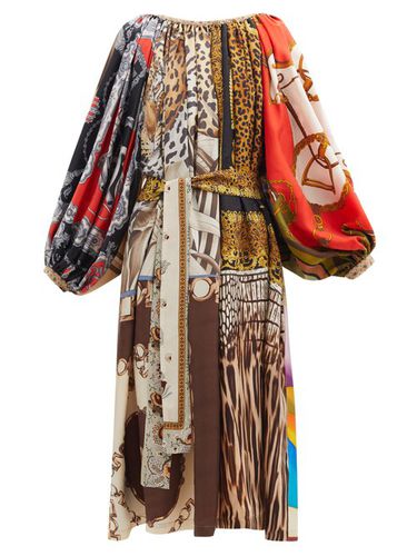 Robe patchwork en soie vintage à encolure froncée - Rianna + Nina - Modalova