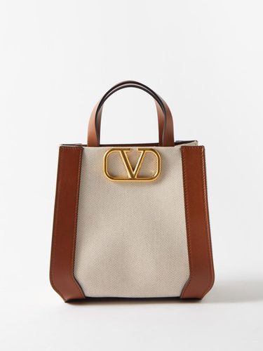 Cabas en toile à détails cuir et V-Logo small - Valentino Garavani - Modalova