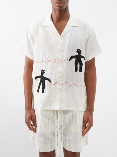 Chemise manches courtes en lin à appliqué tribal - HARAGO - Modalova