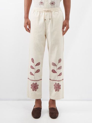 Pantalon en coton à broderie florale Kantha - HARAGO - Modalova