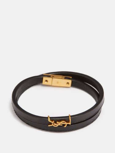 Bracelet double en cuir à plaque YSL - Saint Laurent - Modalova
