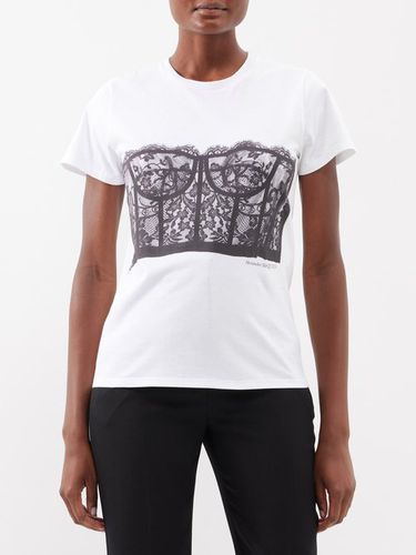 T-shirt coton et jersey imprimé bustier dentelle - Alexander McQueen - Modalova