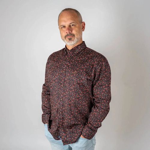 Chemise ml bleue fleurie en popeline - BLACKS LEGEND - Modalova