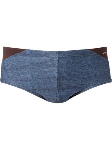 Slip de bain à imprimé denim - Amir Slama - Modalova